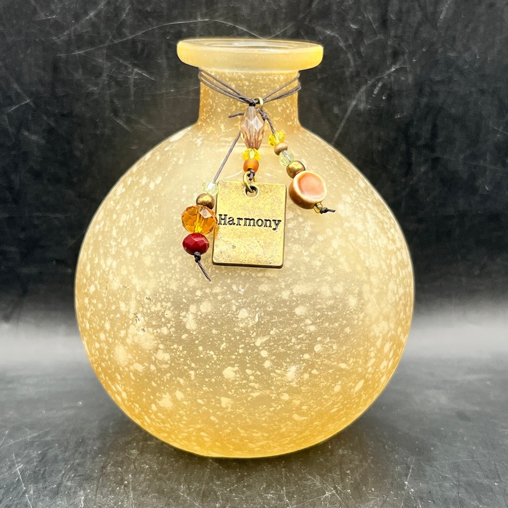 Frosted Amber Speckled Glass Bud Vase Harmony Beaded Charm Boho Decor 4"